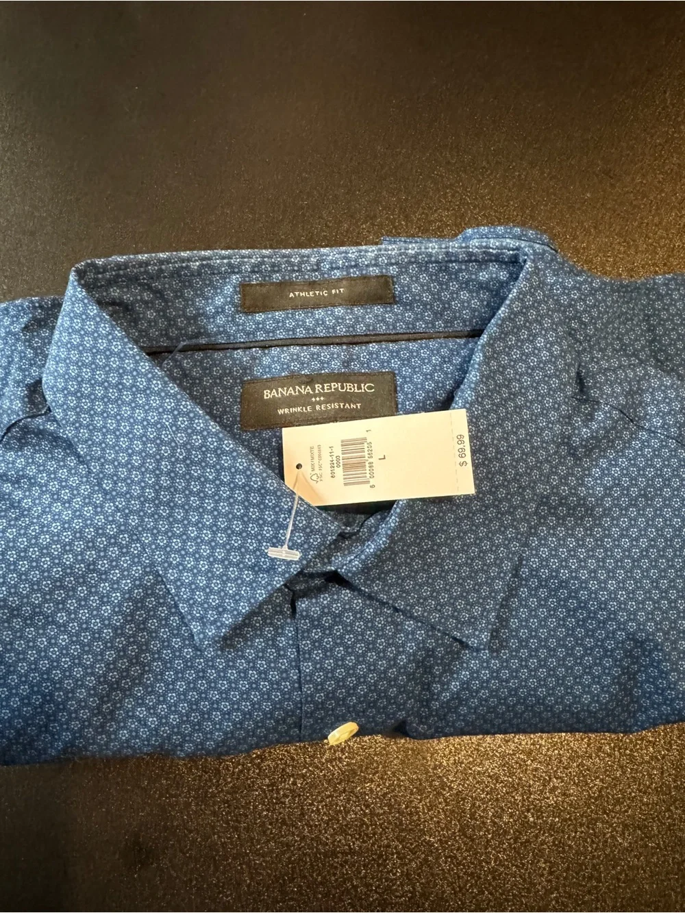Banana Republic Blue Micro-Print Athletic Fit Dress Shirt Large NWT